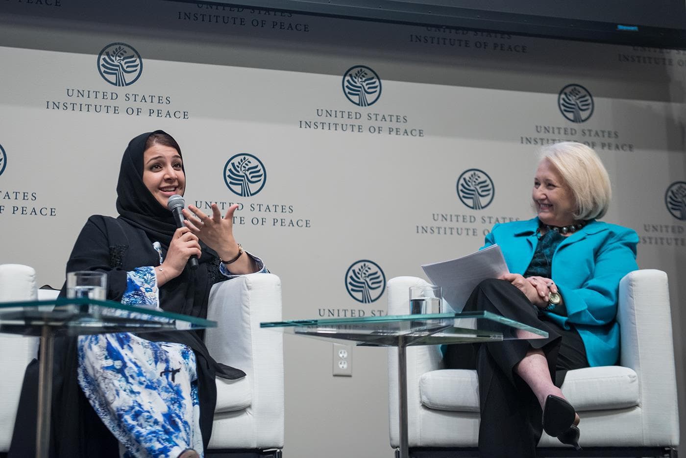 During the third annual Sheikha Fatima Lectureship: "A Shared Global Vision for Women and Peacebuilding”, United Arab Emirates Minister of State Reem Ibrahim Al Hashimy United States Institute of Peace President Nancy Lindborg and Georgetown Institute for Women, Peace, and Security Executive Director Ambassador Melanne Verveer discussed advacing the role of women in all societies, as part of USIP’s focus on building the role of women in the peaceful resolution of conflicts worldwide. More on women in the UA